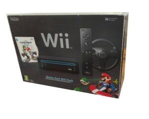 Nintendo Wii (V2) (sort) m. kasse og manual (Mario Kart Pack)