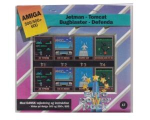 Jetman / Tomcat / Bugblaster / Defenda (euro power pack) m. kasse og manual (Amiga)