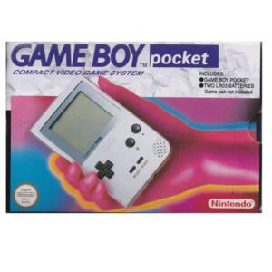Game Boy Pocket (GBP) silver (scn) m. kasse (skadet) og manual