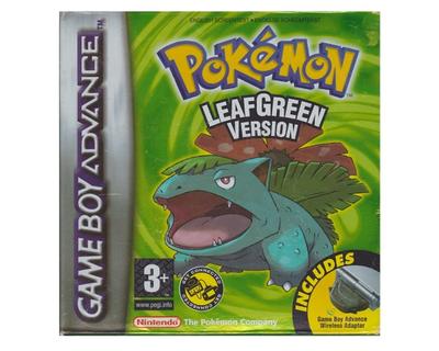 Pokemon : Leaf Green Version incl. Wireless Adapter m. kasse og manual (GBA)