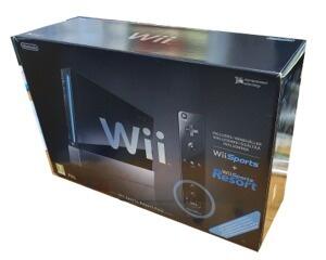 Nintendo Wii (sort) incl. Wii Sport og Wii Sport Resort m. kasse og manual