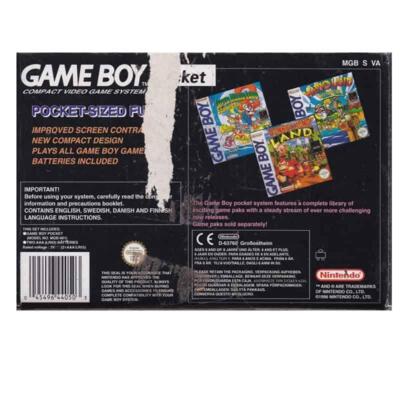 Game Boy Pocket (GBP) silver (scn) m. kasse (skadet) og manual