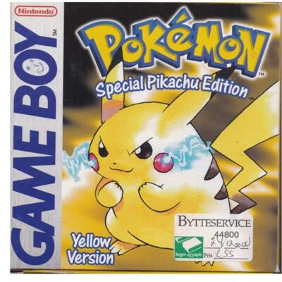 Pokemon Yellow m. kasse (mærker) og manual (GameBoy)