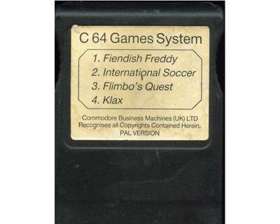 Fiendish Freddy/International Soccer/Flimbo's Quest/Klax (modul) kun modul (Commodore 64)