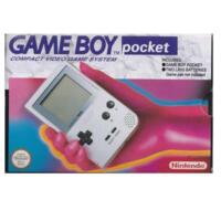 Game Boy Pocket (GBP) silver (scn) m. kasse (skadet) og manual